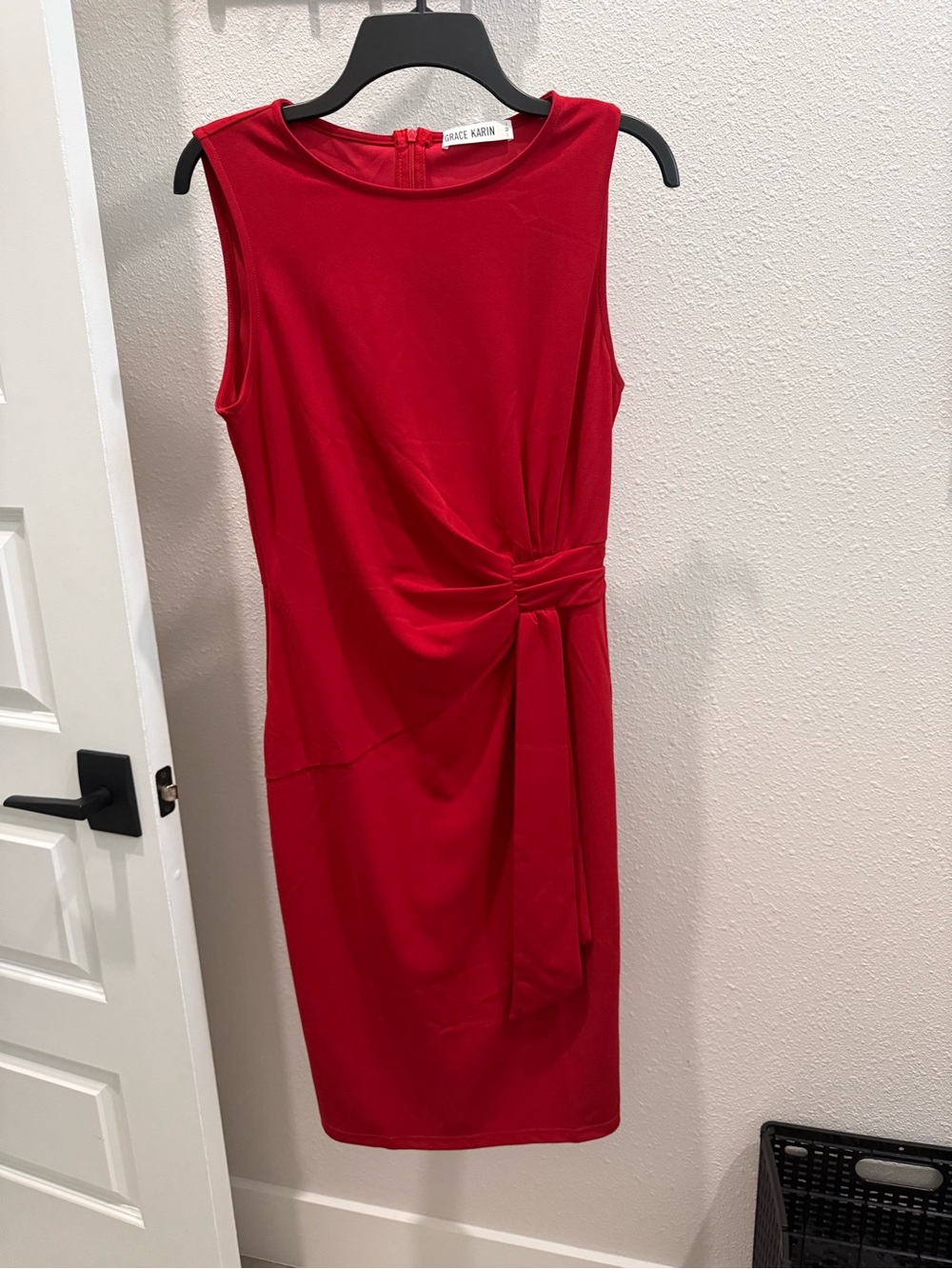 Grace Karin Red Sleeveless Sheath Dress M with Side faux tie